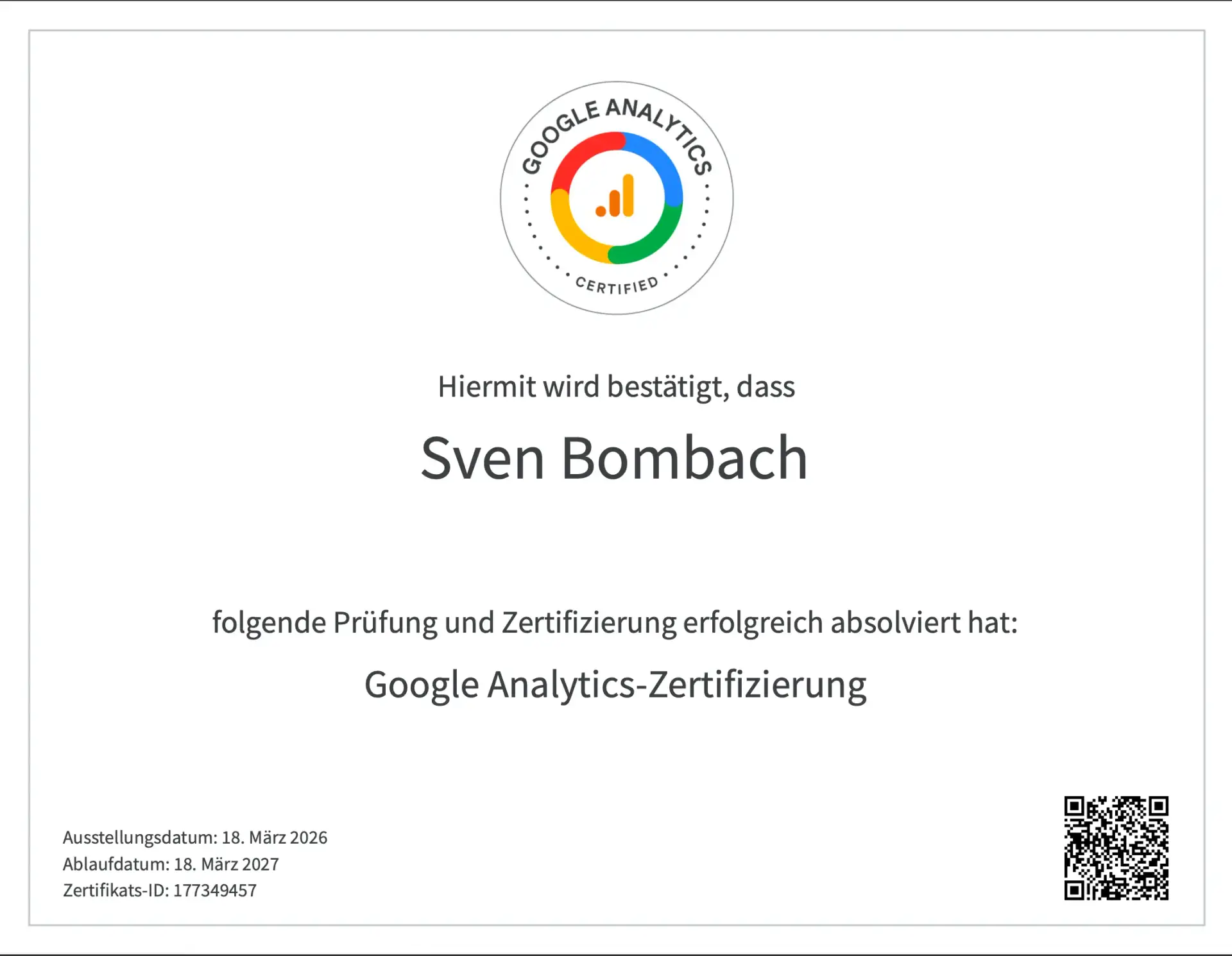 Google Analytics 4 Zertifikat